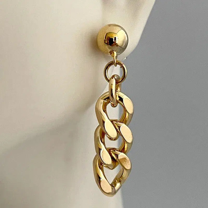 Gold Cuban Link Earring-Drop Dangle Earring -Miami Cuban Link Earring-Curb Link Chain Earrings-Chunky Earrings-Chain Stud