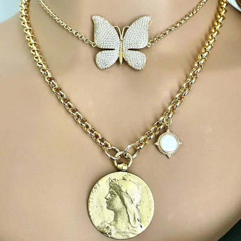 Discount French Coin Layered Pendant Necklace