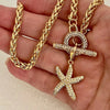 Gold Chunky Rope Chain Necklace-Micro Pave Starfish Pendant-Micro Pave Toggle Clasp-Wheat Rope Chain-Gift For Her