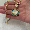 Gold Chain Necklace-Nautical Crown Charm-Turquoise Enamel Charm-Cubic Zirconia Pendant-Roman Numerals-Adjustable Length Vanessadesigns4u