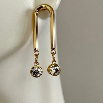 Gold Cubic Zirconia Earring- Chandelier Earring-Dangle Earrings-Polished 14k Plated Plated