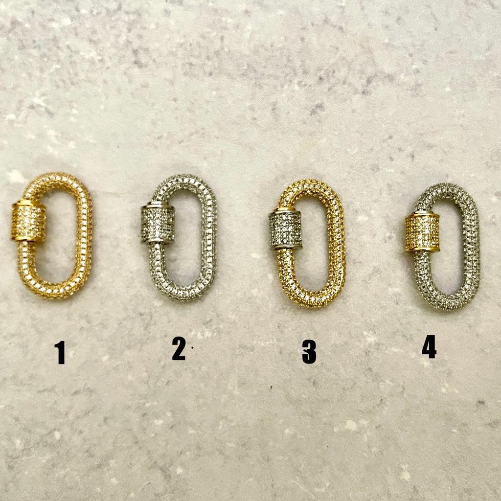 Gold Carabiner Necklace-Chunky Multilink Chain Necklace-Shiny Textured Chain Necklace- Pave Screw Lock Clasp