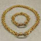 Gold Chunky Multilink Chain Bracelet-CZ Carabiner Screw Clasp-Choice of 4 Colors- Gift For Her