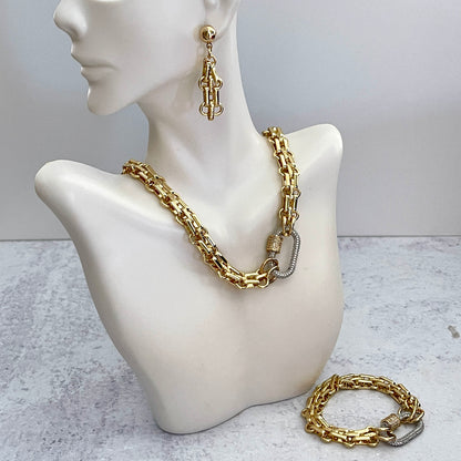 Gold Chunky Multilink Chain Bracelet-CZ Carabiner Screw Clasp-Choice of 4 Colors- Gift For Her