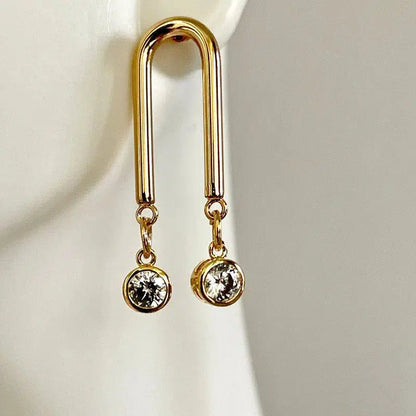 Gold Cubic Zirconia Earring- Chandelier Earring-Dangle Earrings-Polished 14k Plated Plated