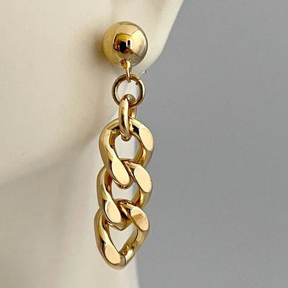 Gold Cuban Link Earring-Drop Dangle Earring -Miami Cuban Link Earring-Curb Link Chain Earrings-Chunky Earrings-Chain Stud