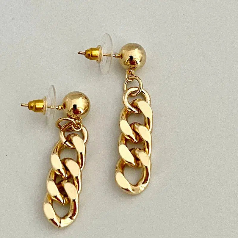 Gold Cuban Link Earring-Drop Dangle Earring -Miami Cuban Link Earring-Curb Link Chain Earrings-Chunky Earrings-Chain Stud