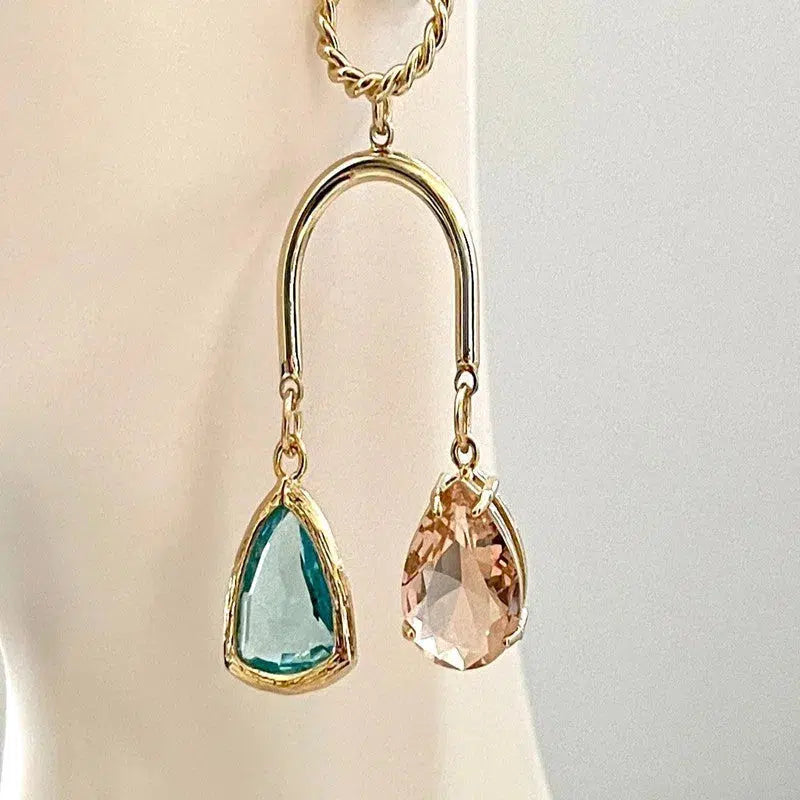 Gold Crystal Earrings-Chandelier Earrings-Colored Stone Earrings-Dangle Earrings-Polished 14k Plated Plated Vanessadesigns4u