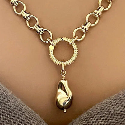 Gold Cable Chain Necklace- Hand Wired Replica Baroque Pearl Pendant-Micro Pave Spring Ring Clasp-Gift For Her Vanessadesigns4u