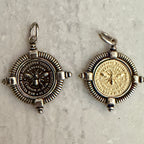 Chunky Silver Chain Necklace, French Bee Coin Pendant, Art Deco Style