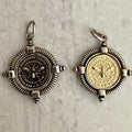 Silver Chunky Chain Necklace, French Bee Coin Pendant, Art Deco Style