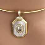Shiny Gold Choker, Adjustable Wire Choker Necklace, White Enamel CZ Pendant,Opening Screw Ball Choker,