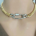 Gold Miami Cuban Chain Necklace-Curb Chain-Mixed Metal Jewelry-Silver Carabiner Clasp-Micro Pave Screw Carabiner-Minimalist Style Vanessadesigns4u