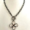 Gunmetal Cable Chain Necklace-Faceted Crystal Gunmetal  Flower Cross Pendant-Pave Carabiner Clasp-Matte Gunmetal Chain Vanessadesigns4u