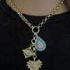 Gold Belcher CZ Heart Necklace,Chunky Multi Charm Necklace,Evil Eye Charm,Turquoise Enamel CZ Charm, Layering  Necklace,Adjustable Length Vanessadesigns4u