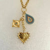 Gold Belcher CZ Heart Necklace,Chunky Multi Charm Necklace,Evil Eye Charm,Turquoise Enamel CZ Charm, Layering  Necklace,Adjustable Length Vanessadesigns4u