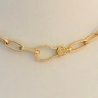 Carabiner Choker Chain Necklace-Pave Lobster Clasp Chain Necklace-Matte Gold Chain Necklace-European Chain Necklace-Paperclip Link Chain