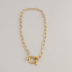 Gold Paperclip Chain Necklace: Shackle Clasp & CZ Padlock Charm