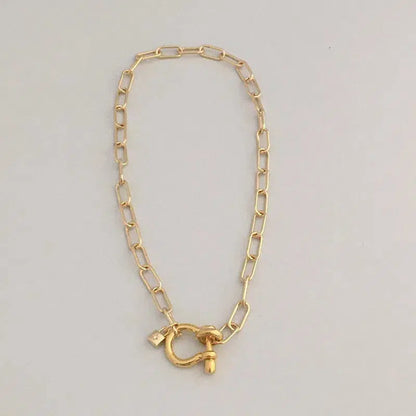 Carabiner Chain Necklace-Choker Necklace-Clasp Chain Necklace-Gold Cable Necklace-Gold Shackle Necklace-Shackle Jewelry-Padlock Charm