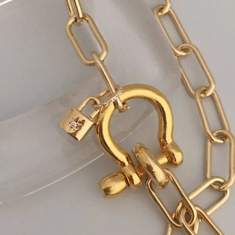 Carabiner Chain Necklace-Choker Necklace-Clasp Chain Necklace-Gold Cable Necklace-Gold Shackle Necklace-Shackle Jewelry-Padlock Charm