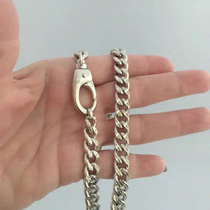 Silver Chunky Chain Necklace-Miami Cuban Chain-Thick Curb Chain Necklace-Biker Chain Choker-Swivel Spring Lock Clasp- Gift For Her