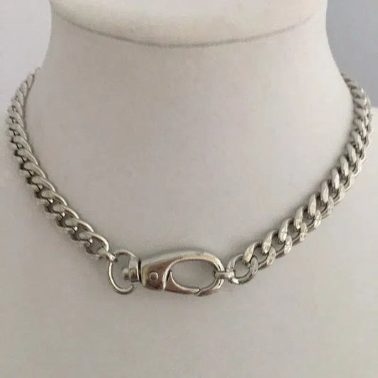 Silver Chunky Chain Necklace-Miami Cuban Chain-Thick Curb Chain Necklace-Biker Chain Choker-Swivel Spring Lock Clasp- Gift For Her