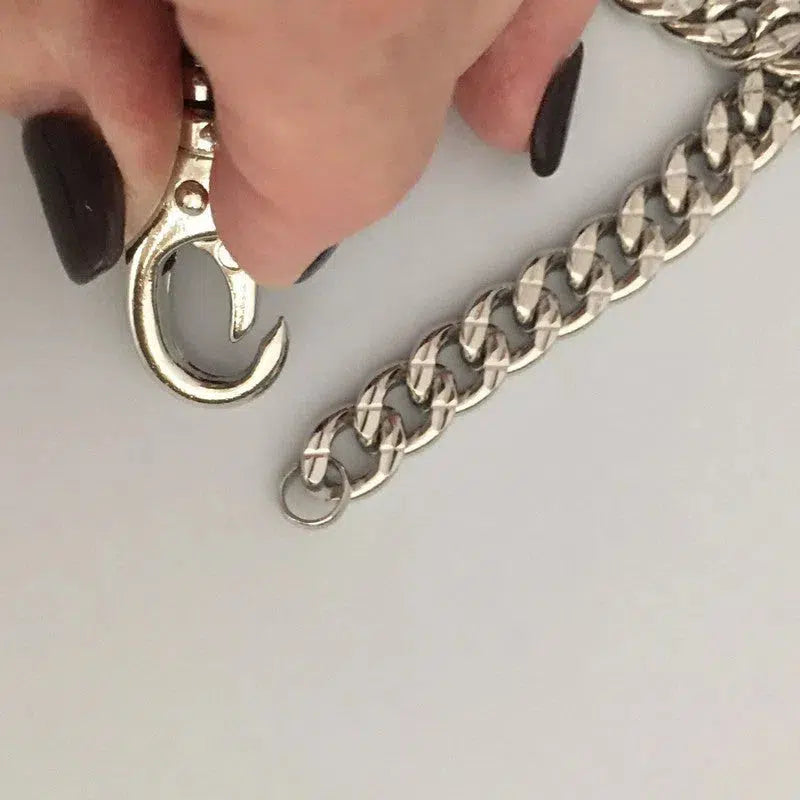 Silver Chunky Chain Necklace-Miami Cuban Chain-Thick Curb Chain Necklace-Biker Chain Choker-Swivel Spring Lock Clasp- Gift For Her