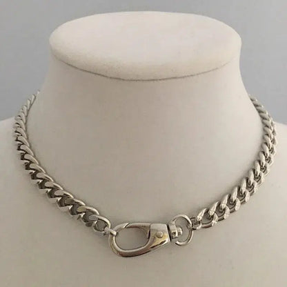 Silver Chunky Chain Necklace-Miami Cuban Chain-Thick Curb Chain Necklace-Biker Chain Choker-Swivel Spring Lock Clasp- Gift For Her