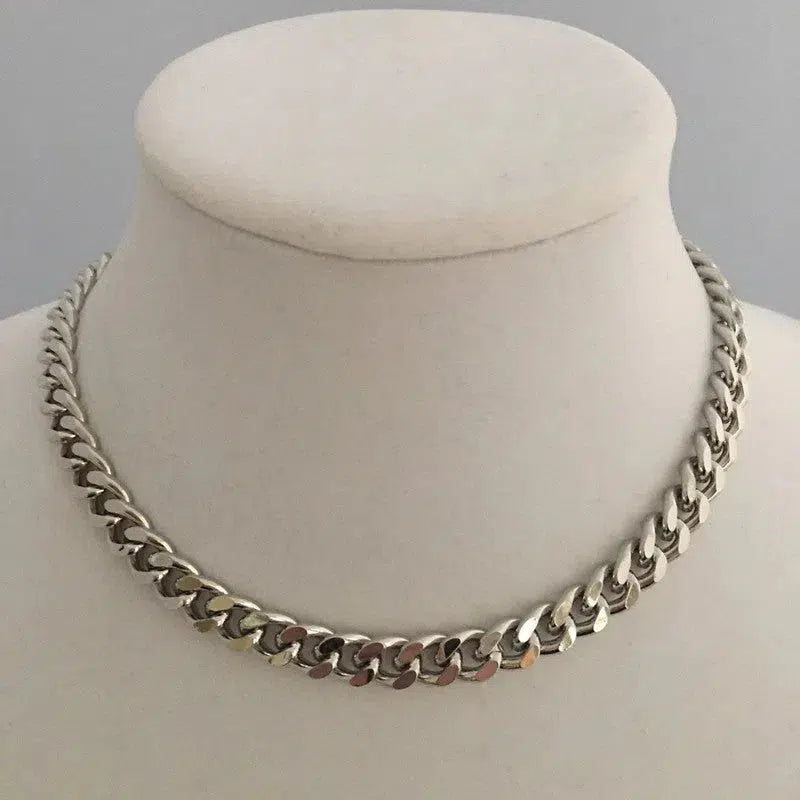 Silver Chunky Chain Necklace-Miami Cuban Chain-Thick Curb Chain Necklace-Biker Chain Choker-Swivel Spring Lock Clasp- Gift For Her