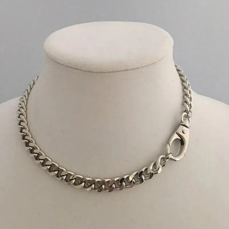 Chunky Cuban Chain Necklace-Silver Chunky Necklace-Curb Chain Necklace-Swivel Lock Clasp-Lock Necklace-Silver Spring Gate Clasp Necklace