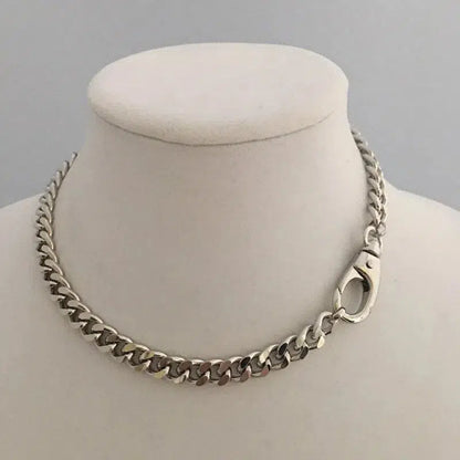 Silver Chunky Chain Necklace-Miami Cuban Chain-Thick Curb Chain Necklace-Biker Chain Choker-Swivel Spring Lock Clasp- Gift For Her