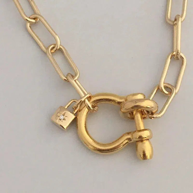 Carabiner Chain Necklace-Choker Necklace-Clasp Chain Necklace-Gold Cable Necklace-Gold Shackle Necklace-Shackle Jewelry-Padlock Charm