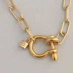 Carabiner Chain Necklace-Choker Necklace-Clasp Chain Necklace-Gold Cable Necklace-Gold Shackle Necklace-Shackle Jewelry-Padlock Charm