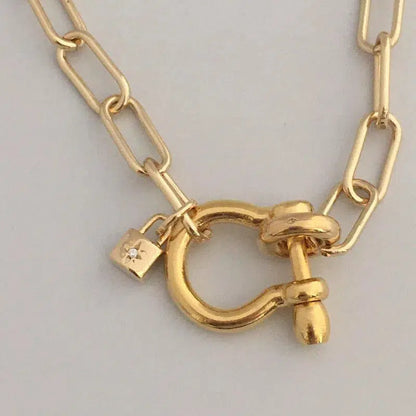 Carabiner Chain Necklace-Choker Necklace-Clasp Chain Necklace-Gold Cable Necklace-Gold Shackle Necklace-Shackle Jewelry-Padlock Charm