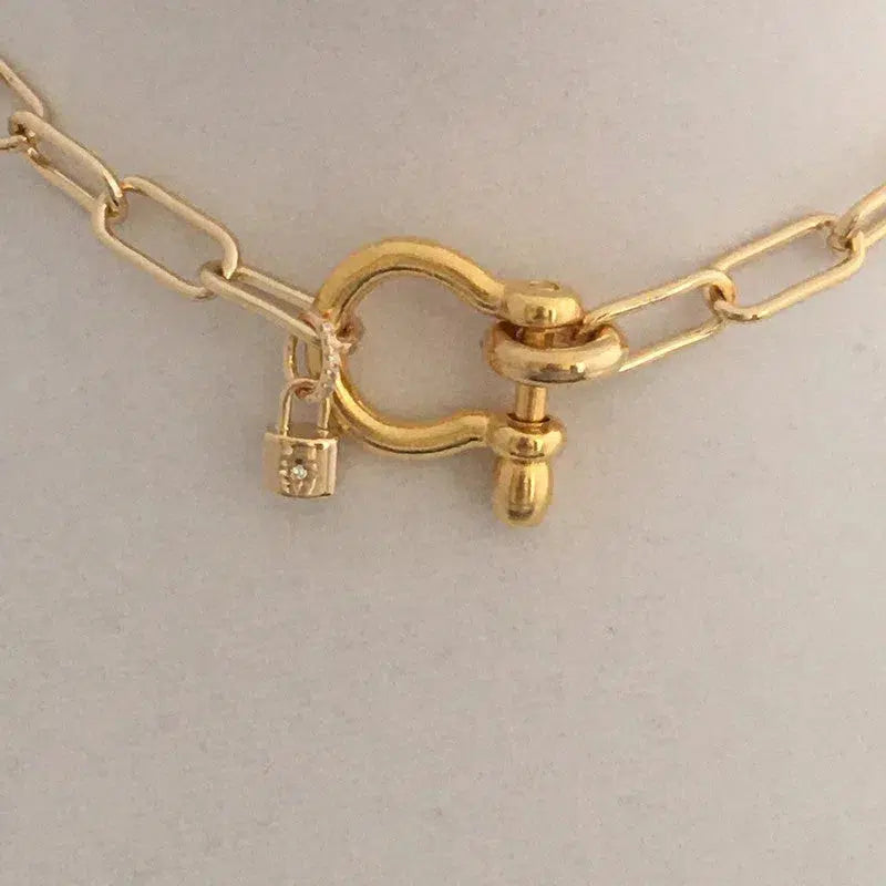 Carabiner Chain Necklace-Choker Necklace-Clasp Chain Necklace-Gold Cable Necklace-Gold Shackle Necklace-Shackle Jewelry-Padlock Charm