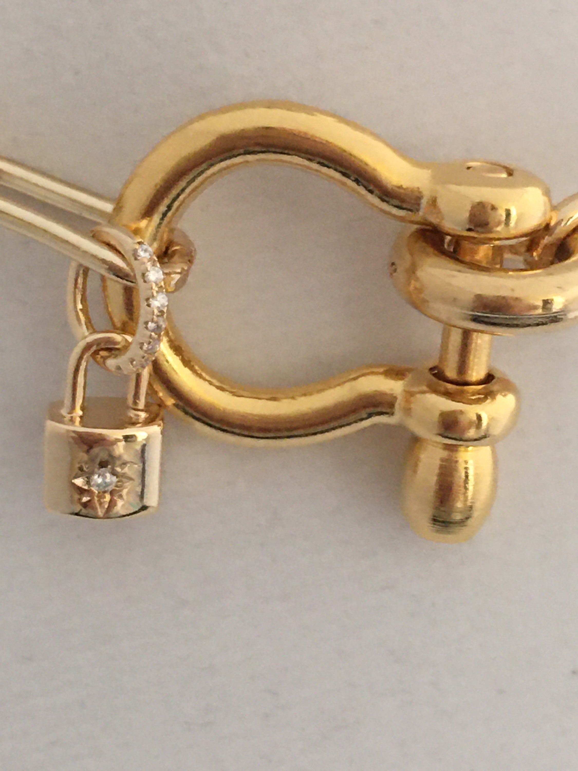 Gold Paperclip Chain Necklace: Shackle Clasp & CZ Padlock Charm