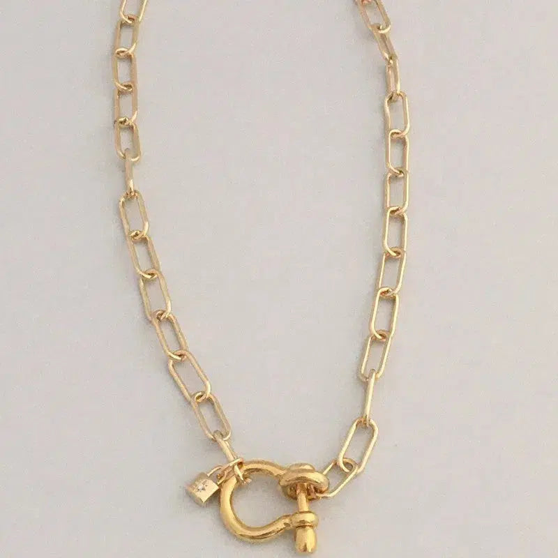 Carabiner Chain Necklace-Choker Necklace-Clasp Chain Necklace-Gold Cable Necklace-Gold Shackle Necklace-Shackle Jewelry-Padlock Charm