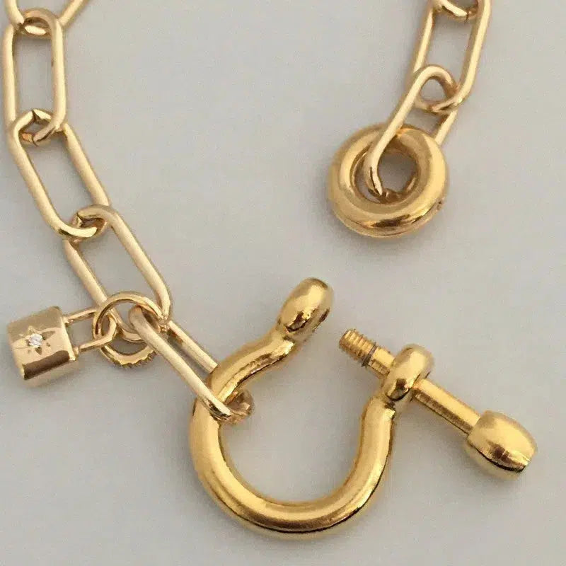 Carabiner Chain Necklace-Choker Necklace-Clasp Chain Necklace-Gold Cable Necklace-Gold Shackle Necklace-Shackle Jewelry-Padlock Charm