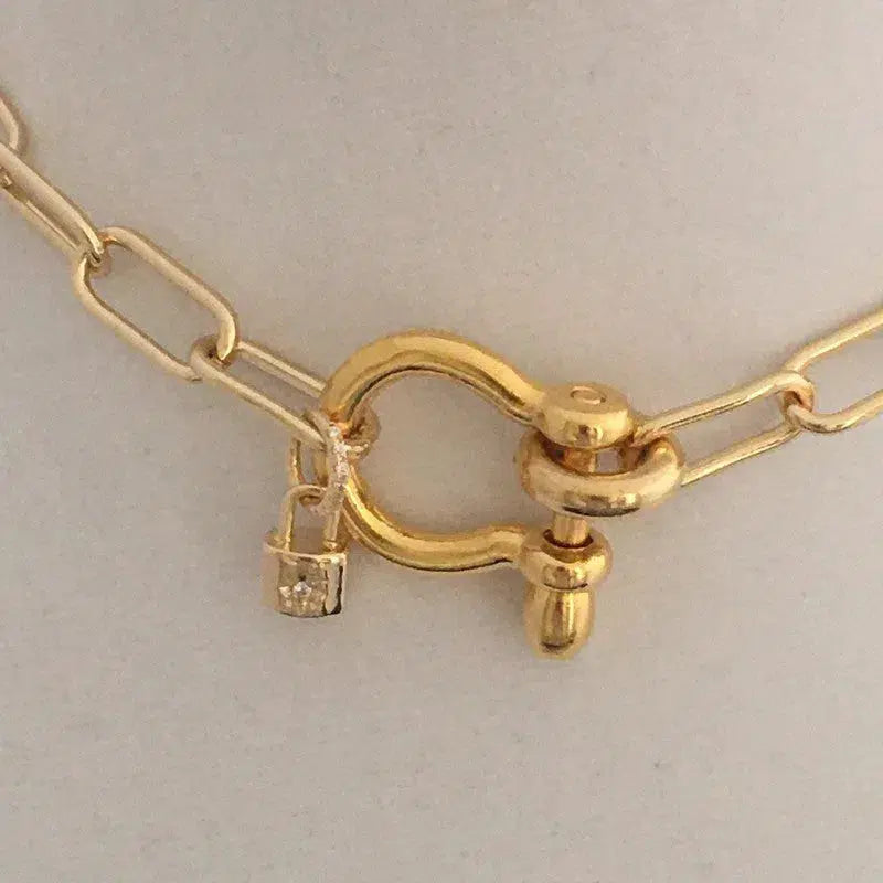 Carabiner Chain Necklace-Choker Necklace-Clasp Chain Necklace-Gold Cable Necklace-Gold Shackle Necklace-Shackle Jewelry-Padlock Charm