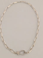 Matte Silver Paperclip Chain Necklace: Pave Lobster Clasp