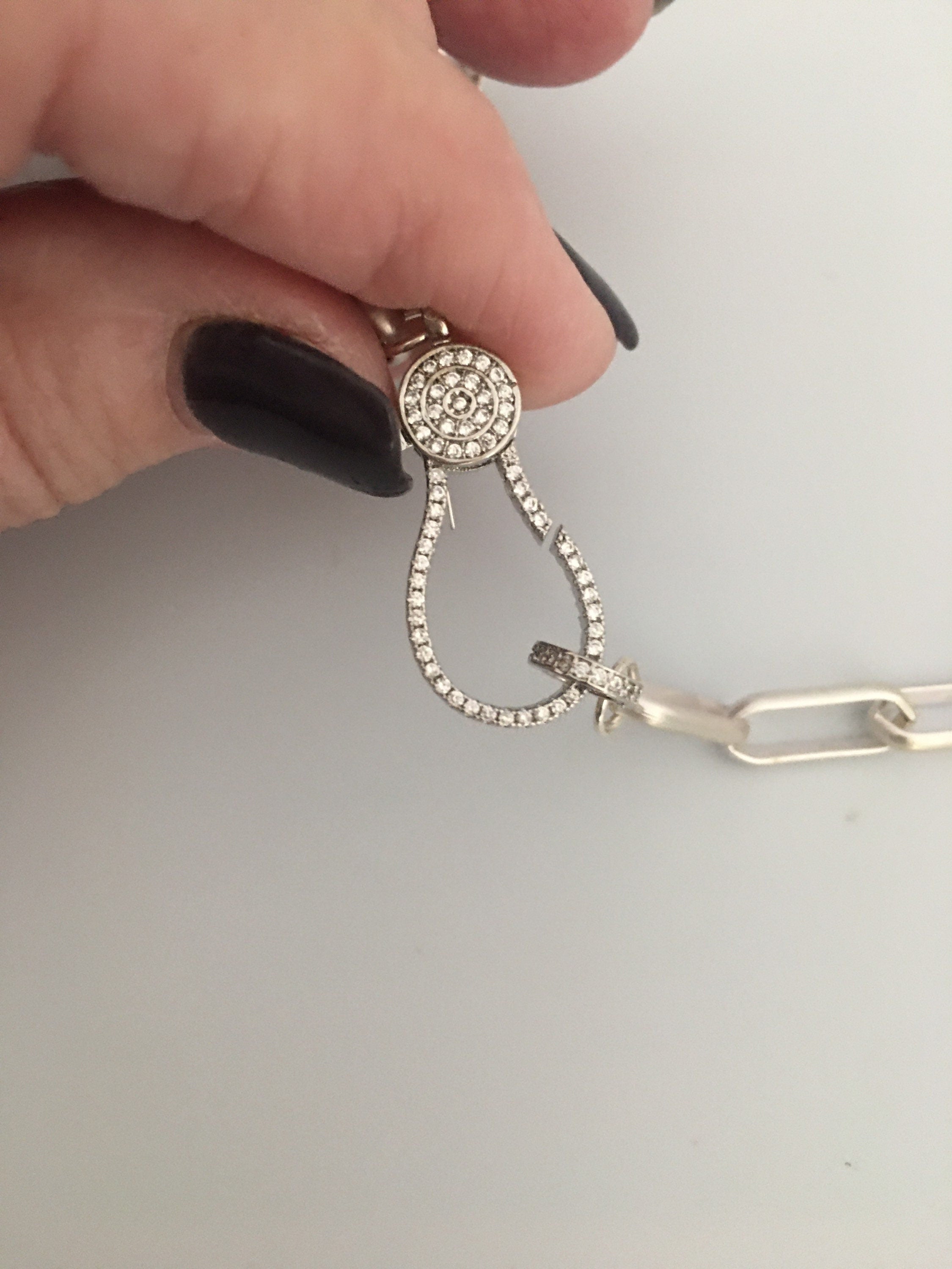 Matte Silver Paperclip Chain Necklace: Pave Lobster Clasp