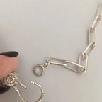 Silver Carabiner Choker Chain-Matte Paperclip Chain Necklace-Pave Lobster Clasp-Matte Silver Chain Necklace-Paperclip Link Chain