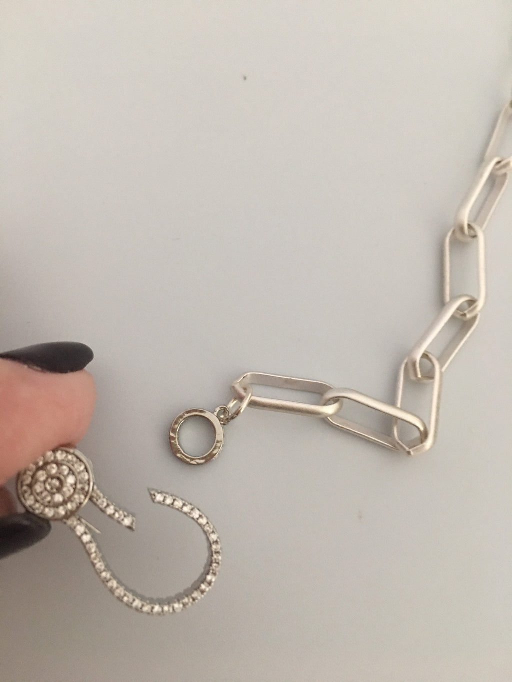 Matte Silver Paperclip Chain Necklace: Pave Lobster Clasp