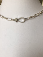 Matte Silver Paperclip Chain Necklace: Pave Lobster Clasp