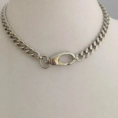 Silver Chunky Chain Necklace-Miami Cuban Chain-Thick Curb Chain Necklace-Biker Chain Choker-Swivel Spring Lock Clasp- Gift For Her