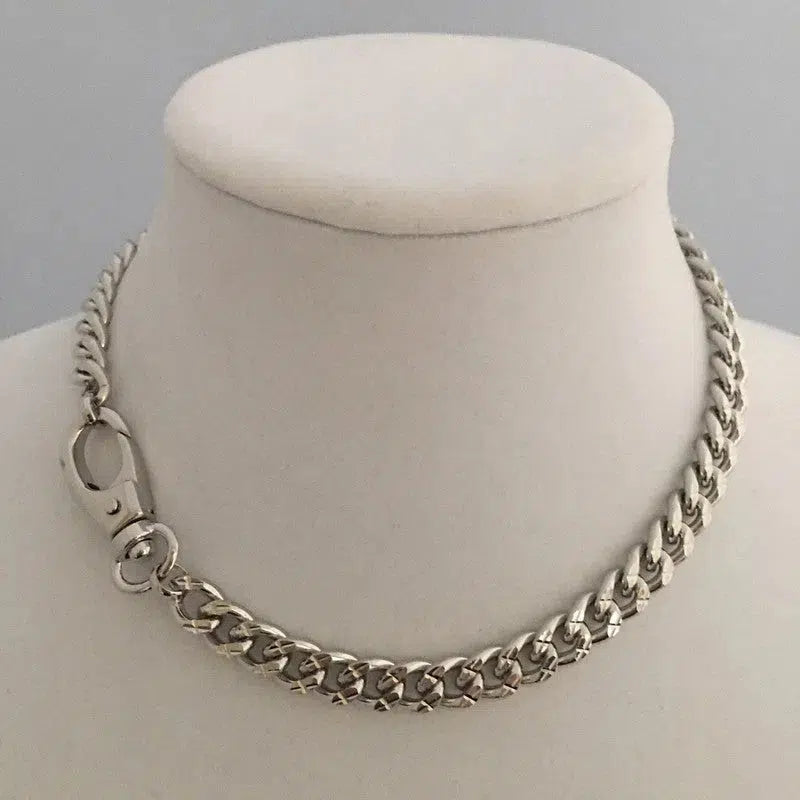 Silver Chunky Chain Necklace-Miami Cuban Chain-Thick Curb Chain Necklace-Biker Chain Choker-Swivel Spring Lock Clasp- Gift For Her