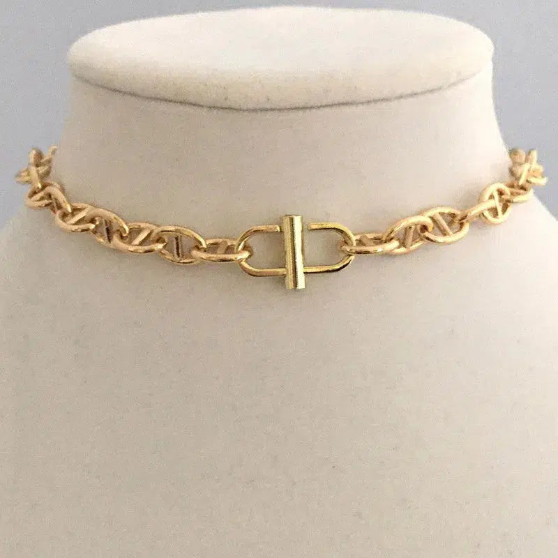 Gold Chain Necklace-Gold Chunky Chain Necklace-Womens Gold Plated Chain Necklace- Chain Necklace-Carabiner Clasp-Swivel Clasp Carabiner