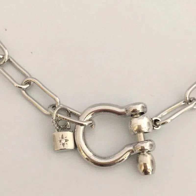 Carabiner Chain silver choker Necklace with Clasp chain and