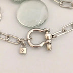 Carabiner Chain Necklace-Choker Necklace-Clasp Chain Necklace-Silver Cable Necklace-Silver Shackle Necklace-Shackle Jewelry-Padlock Charm