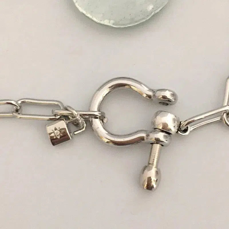 Carabiner Chain Necklace-Choker Necklace-Clasp Chain Necklace-Silver Cable Necklace-Silver Shackle Necklace-Shackle Jewelry-Padlock Charm